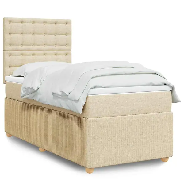 Gossi pat box spring cu saltea, crem, 90x200 cm, textil