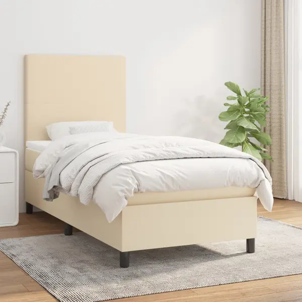 Gossi pat box spring cu saltea, crem, 90x200 cm, textil