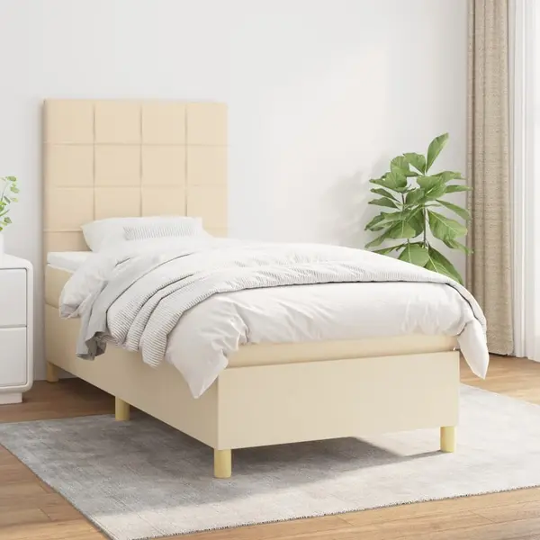 Gossi pat box spring cu saltea, crem, 90x200 cm, textil