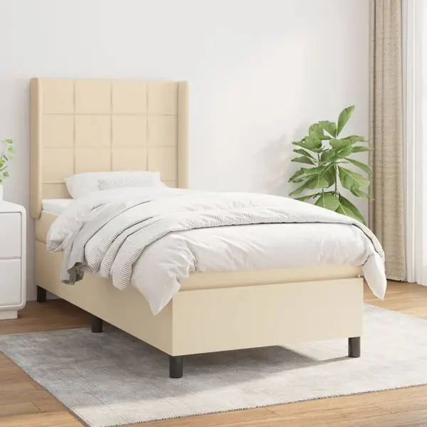 Gossi pat box spring cu saltea, crem, 90x200 cm, textil