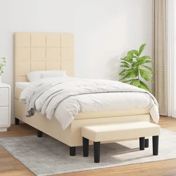 Gossi pat box spring cu saltea, crem, 90x200 cm, textil