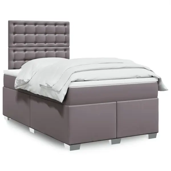 Gossi pat box spring cu saltea, gri, 120x190 cm, piele ecologica