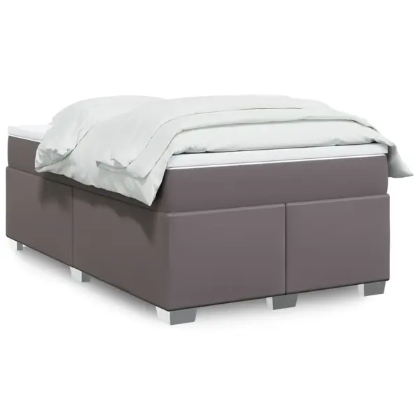 Gossi pat box spring cu saltea, gri, 120x190 cm, piele ecologica