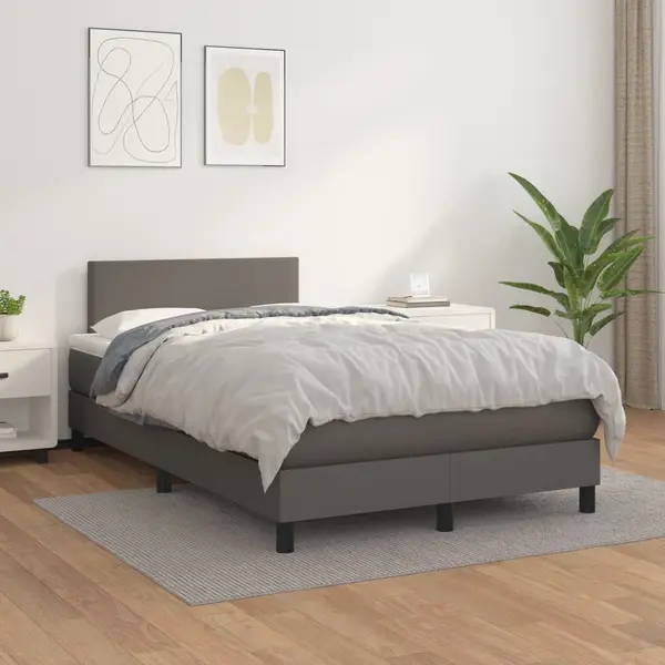Gossi pat box spring cu saltea, gri, 120x200 cm, piele ecologica