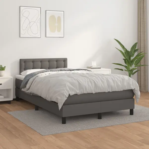 Gossi pat box spring cu saltea, gri, 120x200 cm, piele ecologica