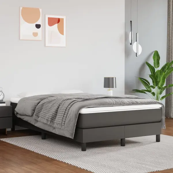 Gossi pat box spring cu saltea, gri, 120x200 cm, piele ecologica