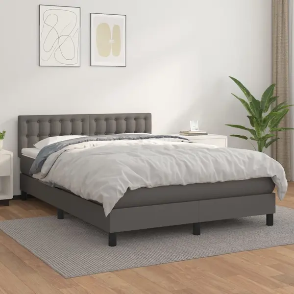 Gossi pat box spring cu saltea, gri, 140x190 cm, piele ecologica