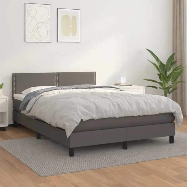 Gossi pat box spring cu saltea, gri, 140x190 cm, piele ecologica