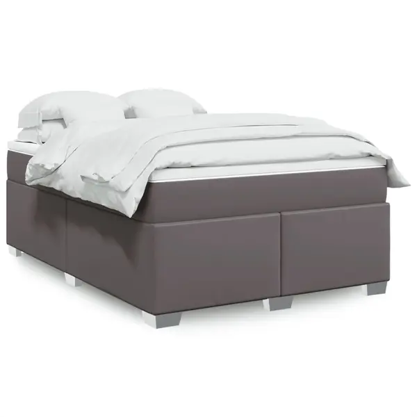 Gossi pat box spring cu saltea, gri, 140x200 cm, piele ecologica