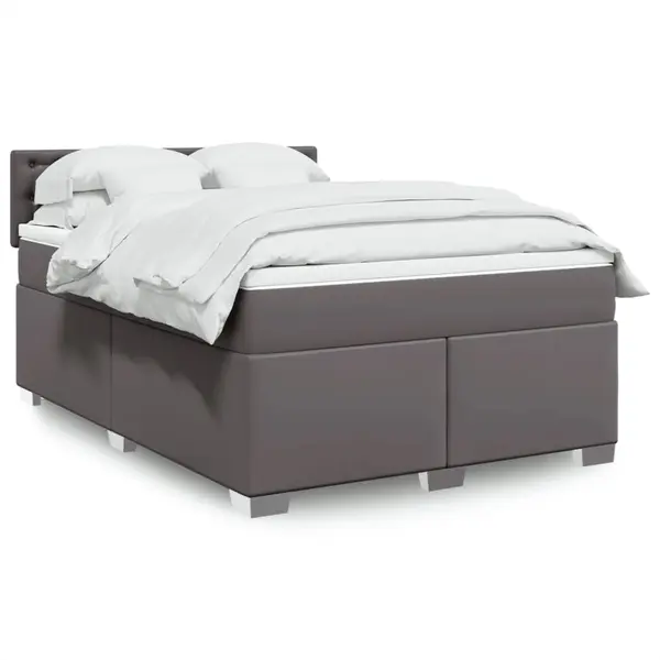 Gossi pat box spring cu saltea, gri, 140x200 cm, piele ecologica