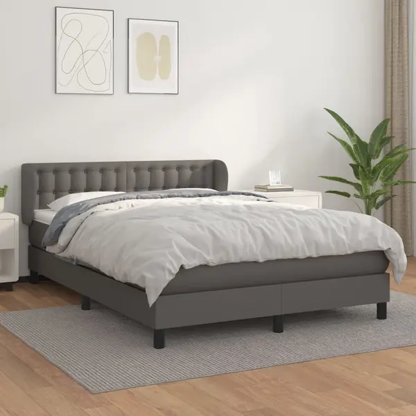 Gossi pat box spring cu saltea, gri, 140x200 cm, piele ecologica