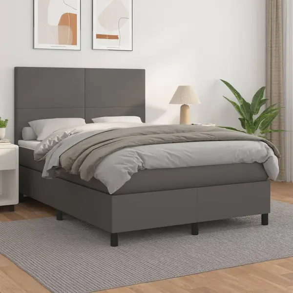 Gossi pat box spring cu saltea, gri, 140x200 cm, piele ecologica