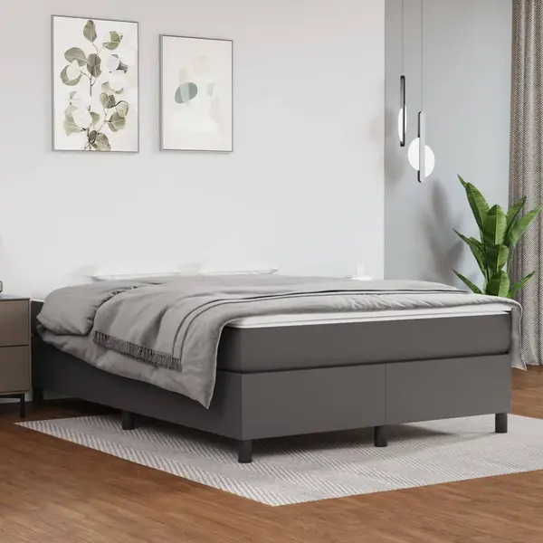 Gossi pat box spring cu saltea, gri, 140x200 cm, piele ecologica