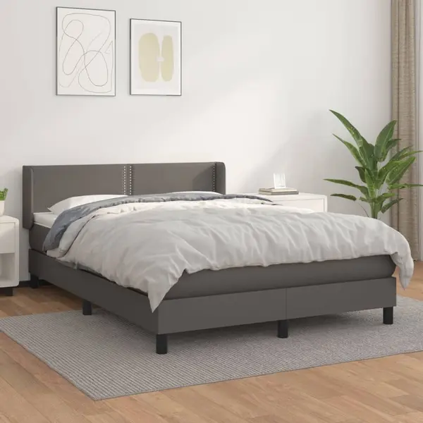 Gossi pat box spring cu saltea, gri, 140x200 cm, piele ecologica