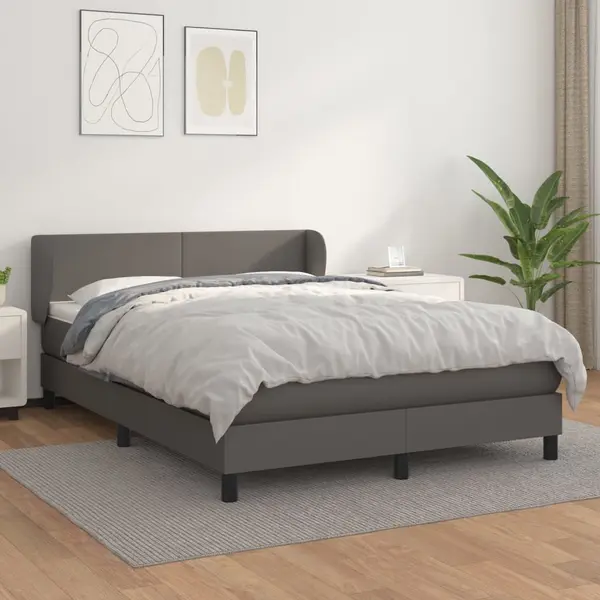 Gossi pat box spring cu saltea, gri, 140x200 cm, piele ecologica