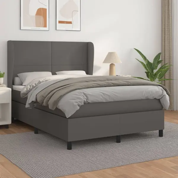Gossi pat box spring cu saltea, gri, 140x200 cm, piele ecologica