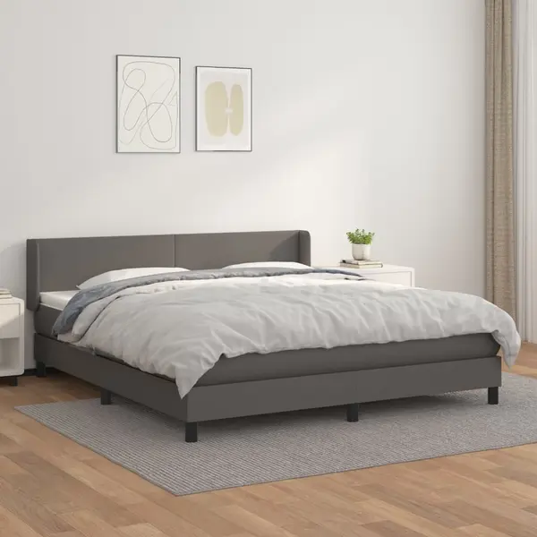 Gossi pat box spring cu saltea, gri, 160x200 cm, piele ecologica