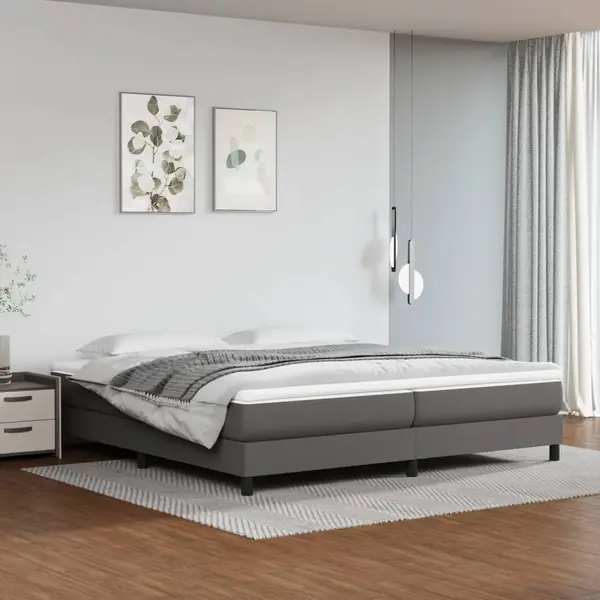 Gossi pat box spring cu saltea, gri, 200x200 cm, piele ecologica