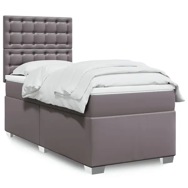 Gossi pat box spring cu saltea, gri, 80x200 cm, piele ecologica