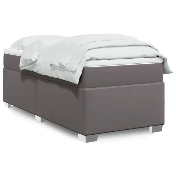 Gossi pat box spring cu saltea, gri, 80x200 cm, piele ecologica
