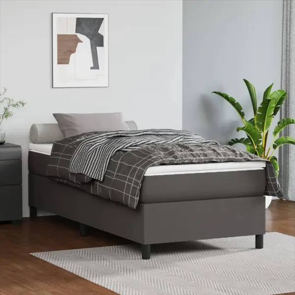 Gossi pat box spring cu saltea, gri, 90x190 cm, piele ecologica