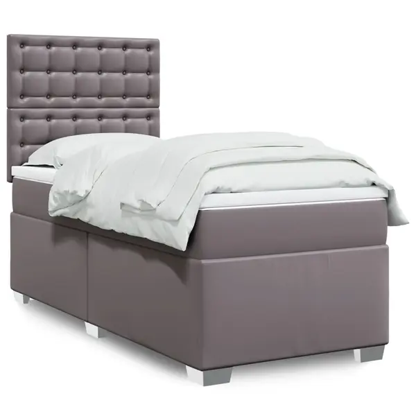 Gossi pat box spring cu saltea, gri, 90x190 cm, piele ecologica