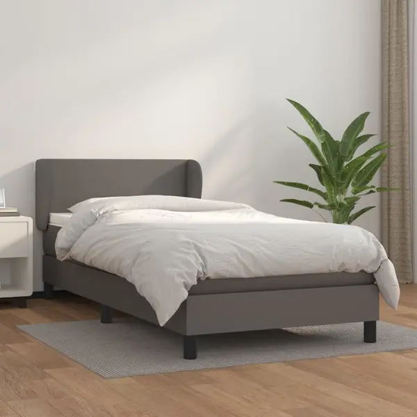 Gossi pat box spring cu saltea, gri, 90x190 cm, piele ecologica