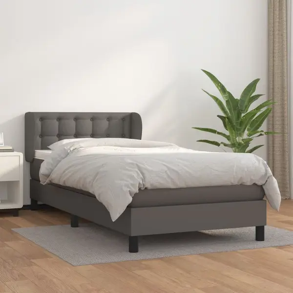 Gossi pat box spring cu saltea, gri, 90x190 cm, piele ecologica