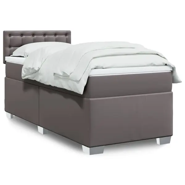 Gossi pat box spring cu saltea, gri, 90x190 cm, piele ecologica