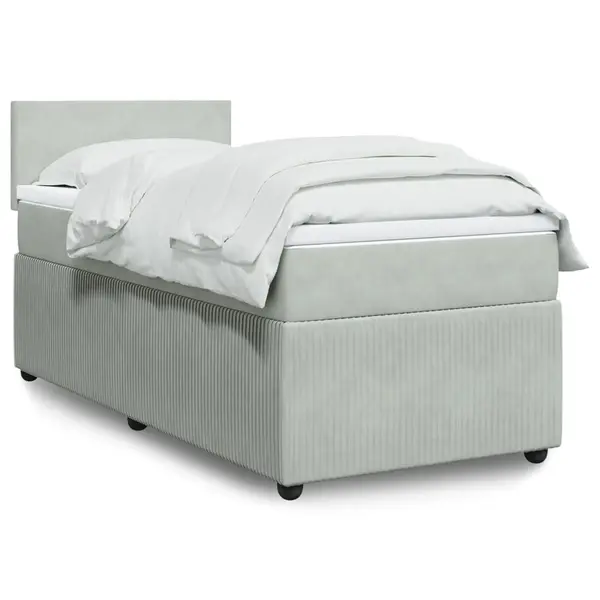 Gossi pat box spring cu saltea, gri deschis, 100x200 cm, catifea