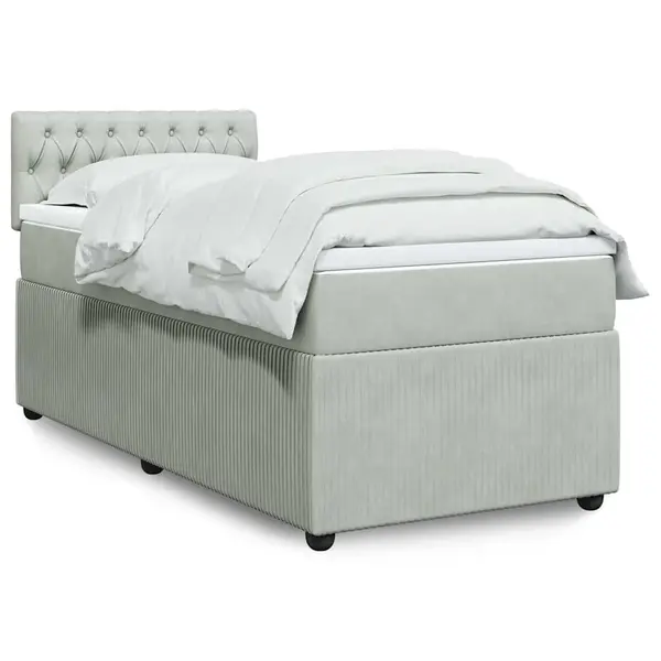 Gossi pat box spring cu saltea, gri deschis, 100x200 cm, catifea