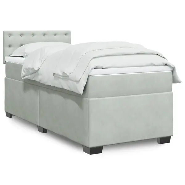 Gossi pat box spring cu saltea, gri deschis, 100x200 cm, catifea