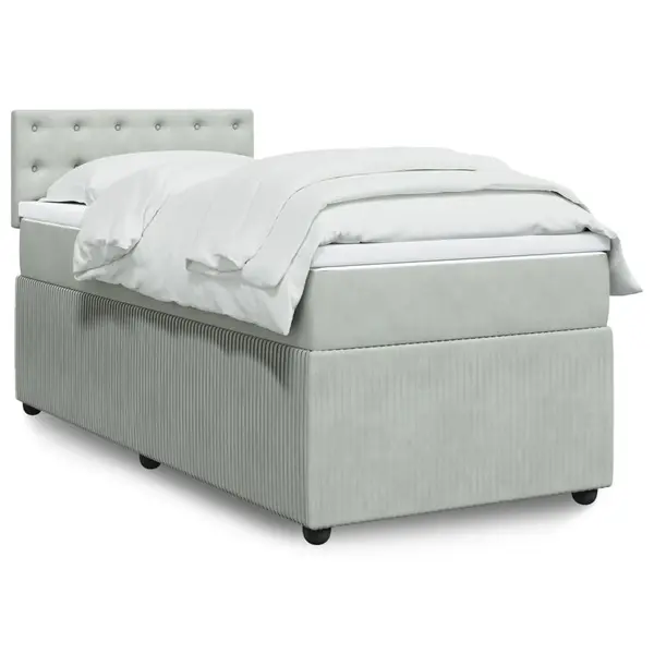 Gossi pat box spring cu saltea, gri deschis, 100x200 cm, catifea
