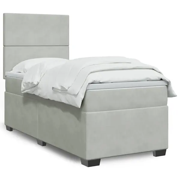 Gossi pat box spring cu saltea, gri deschis, 100x200 cm, catifea