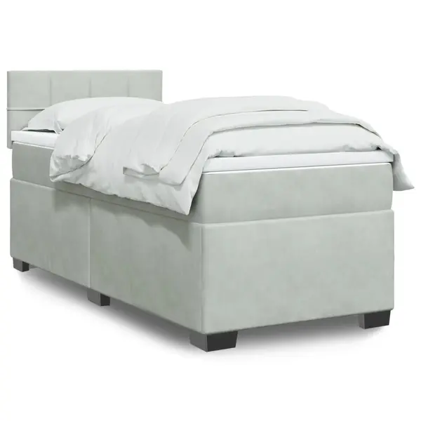 Gossi pat box spring cu saltea, gri deschis, 100x200 cm, catifea