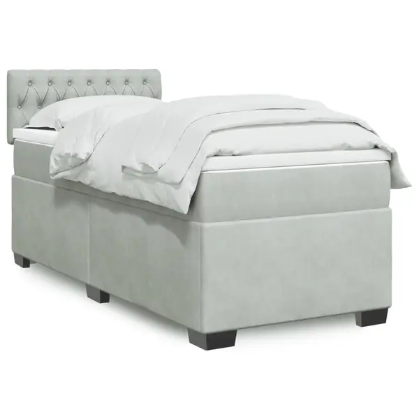 Gossi pat box spring cu saltea, gri deschis, 100x200 cm, catifea