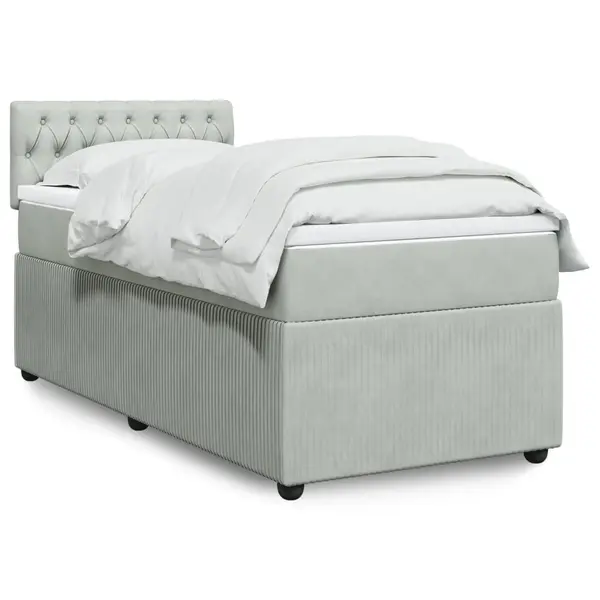 Gossi pat box spring cu saltea, gri deschis, 100x200 cm, catifea