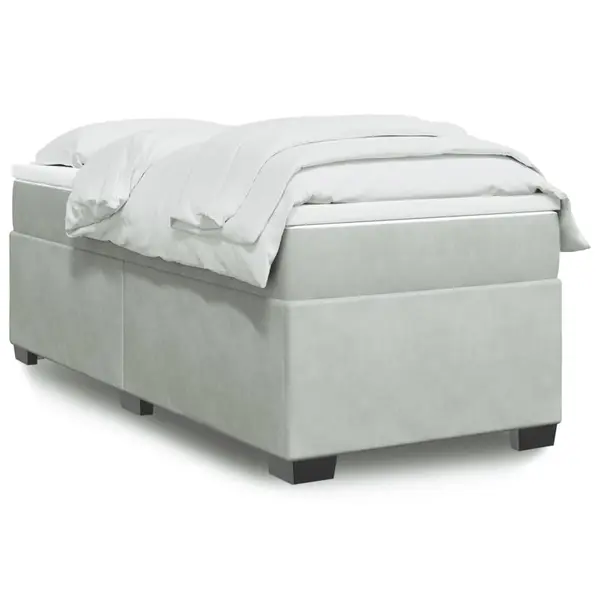 Gossi pat box spring cu saltea, gri deschis, 100x200 cm, catifea