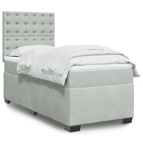 Gossi pat box spring cu saltea, gri deschis, 100x200 cm, catifea