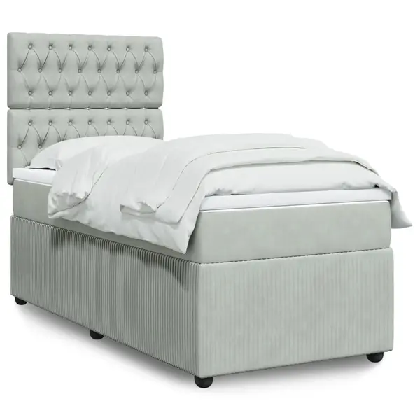Gossi pat box spring cu saltea, gri deschis, 100x200 cm, catifea