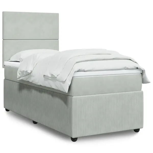 Gossi pat box spring cu saltea, gri deschis, 100x200 cm, catifea