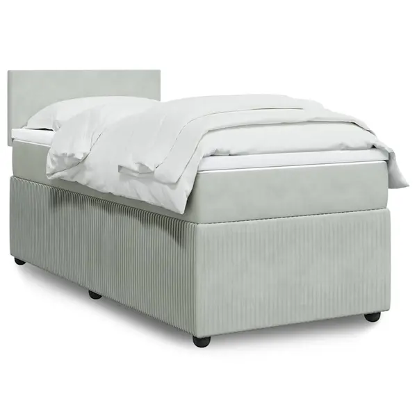 Gossi pat box spring cu saltea, gri deschis, 100x200 cm, catifea