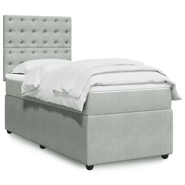 Gossi pat box spring cu saltea, gri deschis, 100x200 cm, catifea