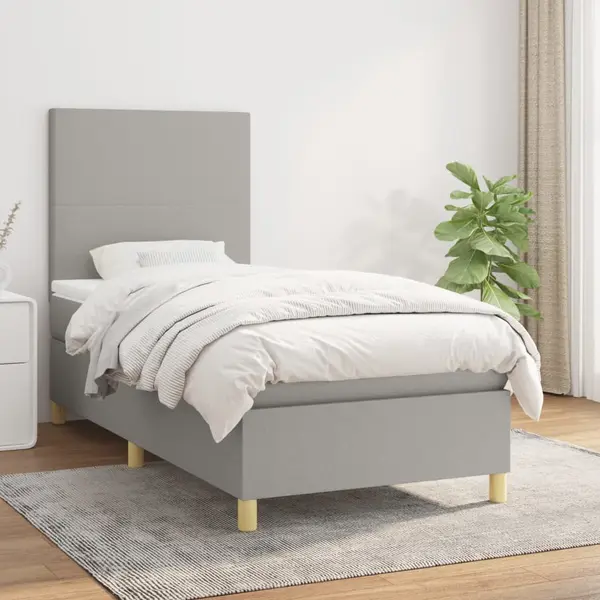 Gossi pat box spring cu saltea, gri deschis, 100x200 cm, textil