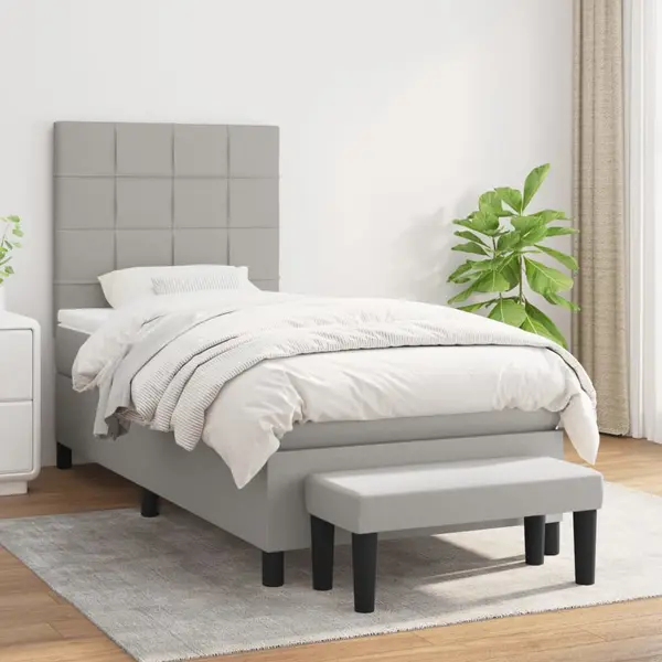 Gossi pat box spring cu saltea, gri deschis, 100x200 cm, textil