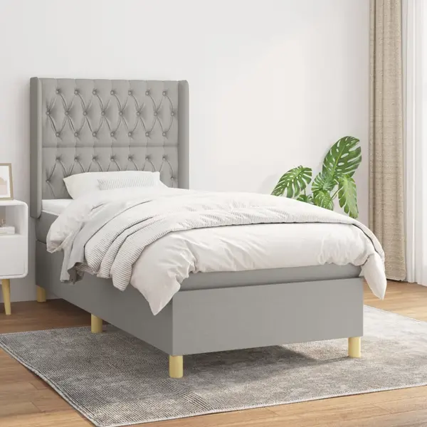 Gossi pat box spring cu saltea, gri deschis, 100x200 cm, textil