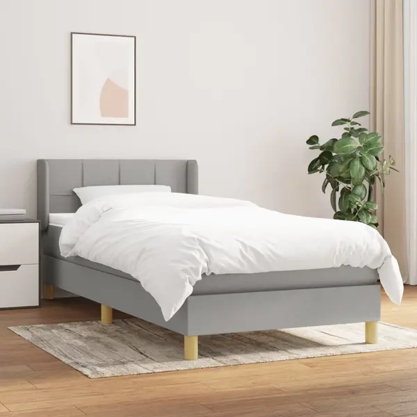 Gossi pat box spring cu saltea, gri deschis, 100x200 cm, textil
