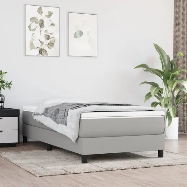 Gossi pat box spring cu saltea, gri deschis, 100x200 cm, textil