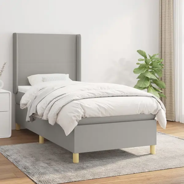Gossi pat box spring cu saltea, gri deschis, 100x200 cm, textil