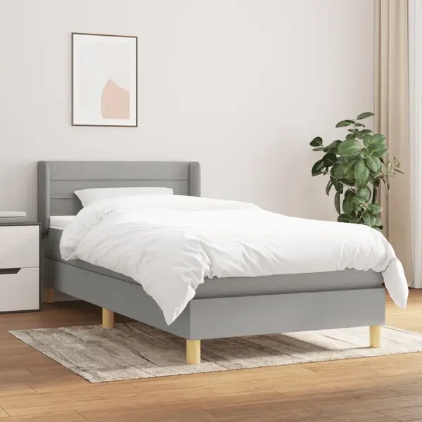 Gossi pat box spring cu saltea, gri deschis, 100x200 cm, textil